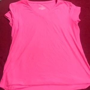 Pink athletic t shirt.